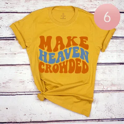 Truedames 6pcs - Assorted Size Make Heaven Crowded Graphic T-shirts In Yellow