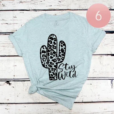 Truedames 6pcs - Assorted Size Stay Wild Cactus Graphic T-shirts In Blue