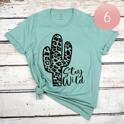 Truedames 6pcs - Assorted Size Stay Wild Cactus Graphic T-shirts In Green