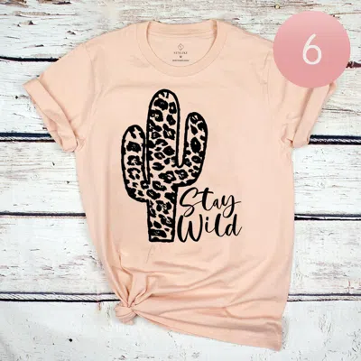Truedames 6pcs - Assorted Size Stay Wild Cactus Graphic T-shirts In Pink