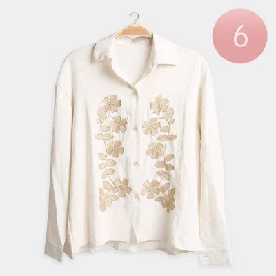 Truedames 6pcs - Floral Embroidered Linen Shirt In White