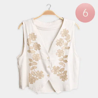 Truedames 6pcs - Floral Embroidered Linen Vest In White