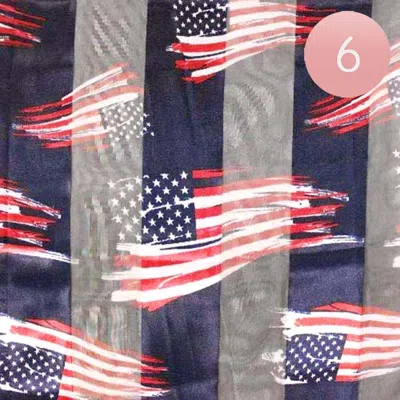 Truedames 6pcs - Satin Striped American Flag Pattern Print Scarf In Multi
