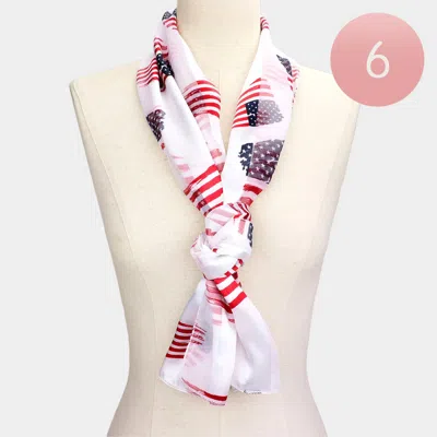 Truedames 6pcs - Satin Striped American Flag Pattern Print Scarf In White