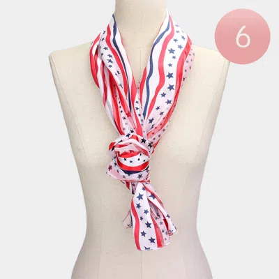 Truedames 6pcs - Satin Striped American Flag Pattern Print Scarf White In Multi