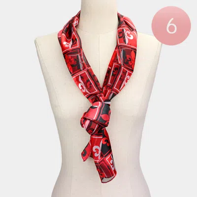Truedames 6pcs - Silk Feel Fleur De Lis Print Scarf In Pink