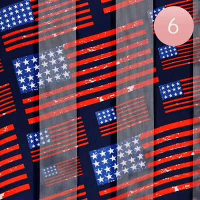 Truedames 6pcs - Silk Feel Satin American Usa Flag Pattern Printed Scarf In Multi
