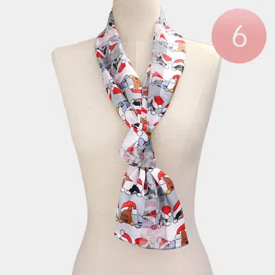Truedames 6pcs - Silk Feel Satin Striped Christmas Cute Animal Pattern Print Scarf In Beige