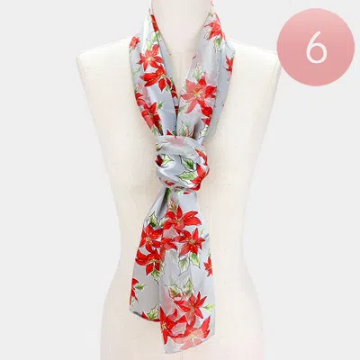 Truedames 6pcs - Silk Feel Satin Striped Poinsettia Print Scarf In Multi