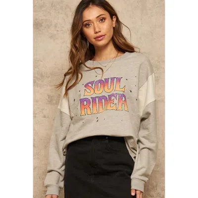 Truedames A French Terry Knit Graphic Sweatshirt In Beige