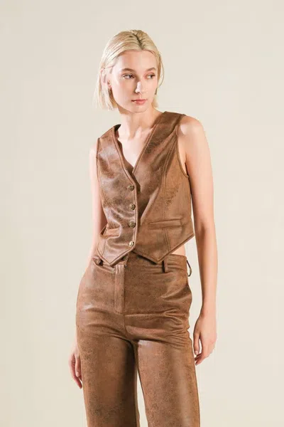 Truedames A Gift From Love Leather Vest In Brown
