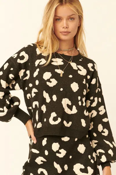 Truedames A Leopard Print Pullover Sweater In Black