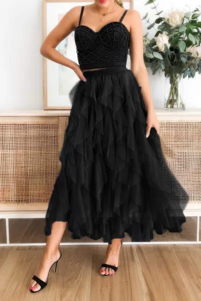 Truedames A Line Long Tulle Tiered Skirts In Black