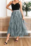 Truedames A Line Long Tulle Tiered Skirts In Blue