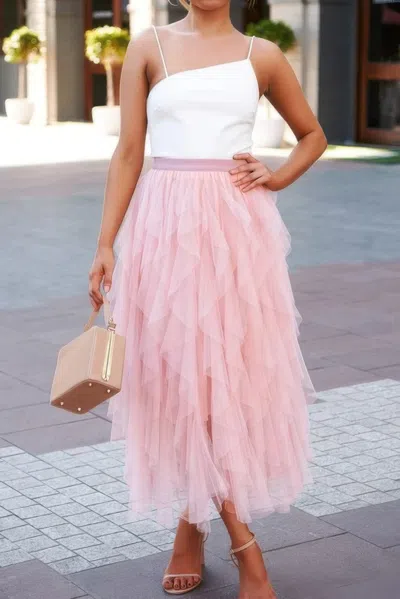 Truedames A Line Long Tulle Tiered Skirts In Pink