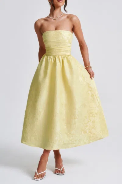 Truedames A Line Strapless Jacquard Satin Embroidery Dress In Yellow