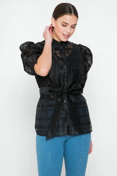 Truedames A See-thru Mini Length Organza Top In Black