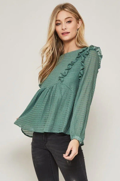 Truedames A Semi-sheer Striped Woven Top In Green