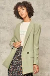 Truedames A Solid Woven Blazer Jacket In Green