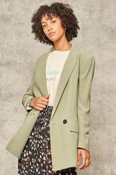 Truedames A Solid Woven Blazer Jacket In Green