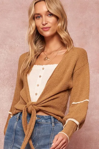 Truedames A Textured Knit Cardigan Sweater In Brown