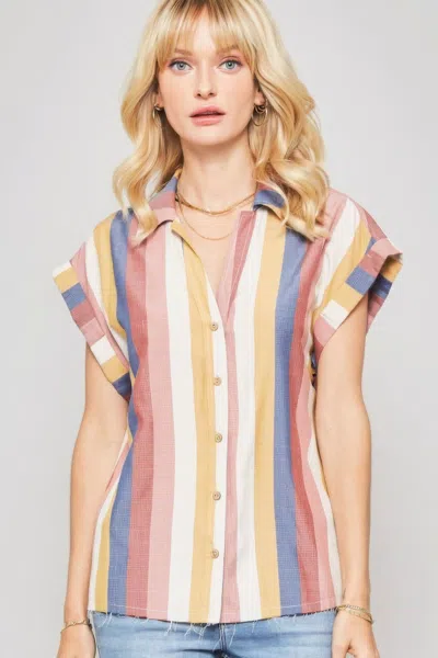 Truedames A Woven Shirt In Multicolor Striped With Collared Neckline