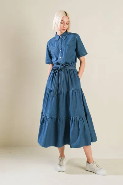 Truedames Absolute Edge Denim Midi Dress In Blue
