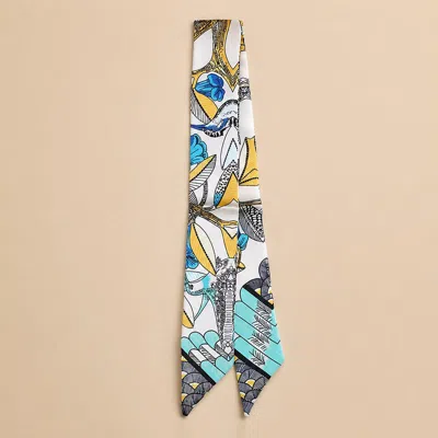 Truedames Abstract Bird Motif Print Skinny Twilly Scarf In Multi