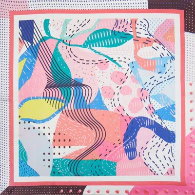 Truedames Abstract Collage Print Square Bandana Scarf In Brown