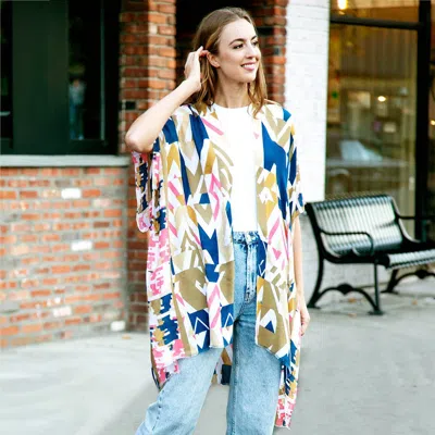 Truedames Abstract Cover Up Kimono Poncho In Green