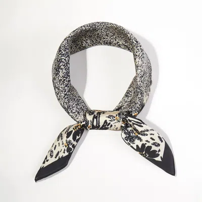 Truedames Abstract Floral Border Printed Square Silky Satin Bandana Scarf In Neutral