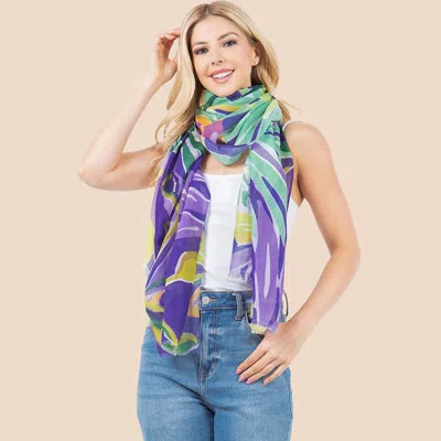 Truedames Abstract Floral Pattern Print Lightweight Wrap Scarf In Purple