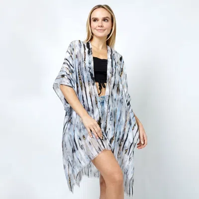 Truedames Abstract Foil Print Kimono Poncho In Blue