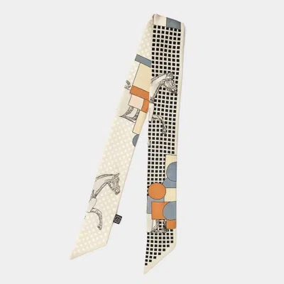 Truedames Abstract Horse Grid Pattern Printed Twilly Skinny Scarf In Multi