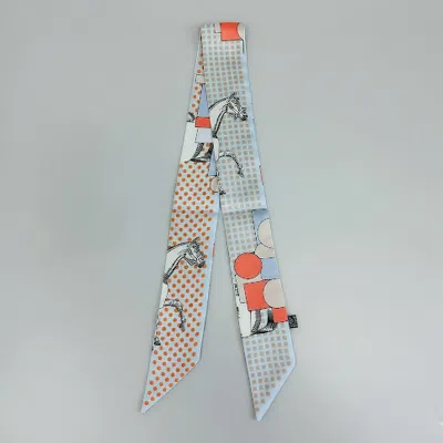 Truedames Abstract Horse Grid Pattern Printed Twilly Skinny Scarf In Multi