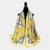 Truedames Abstract Paisley Printed Oblong Silky Satin Scarf Shawl In Yellow