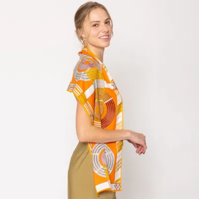 Truedames Abstract Pattern Printed Cashmere Silk Blend Scarf In Orange