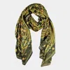 Truedames Abstract Pattern Printed Oblong Silky Satin Scarf Shawl In Green