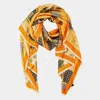 Truedames Abstract Pattern Printed Oblong Silky Satin Scarf Shawl In Orange