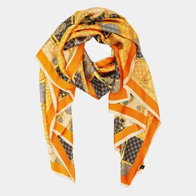 Truedames Abstract Pattern Printed Oblong Silky Satin Scarf Shawl In Orange