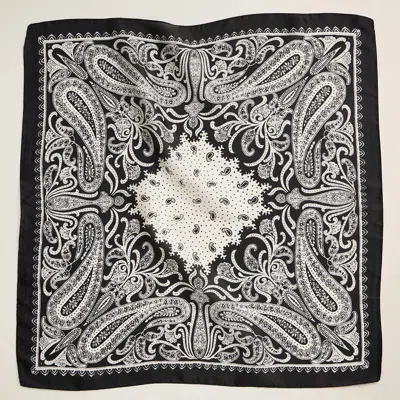Truedames Abstract Pattern Printed Square Silky Satin Scarf In Black