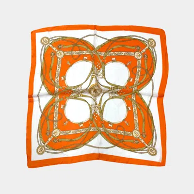 Truedames Abstract Pattern Printed Square Silky Satin Scarf Shawl In Orange