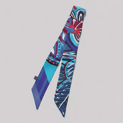 Truedames Abstract Pattern Printed Twilly Skinny Scarf In Blue