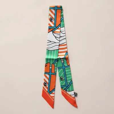Truedames Abstract Pattern Printed Twilly Skinny Scarf In Orange