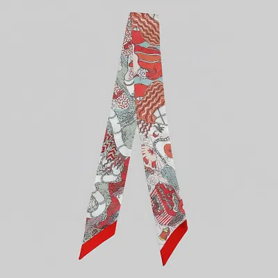 Truedames Abstract Pattern Printed Twilly Skinny Scarf In Red