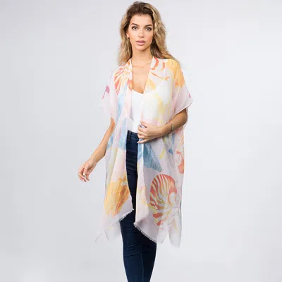 Truedames Abstract Pattern Sheer Kimono Wrap Poncho In Pink