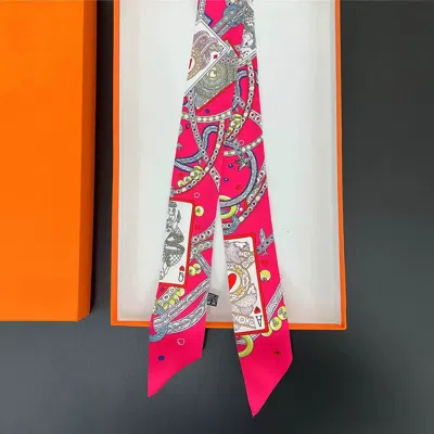 Truedames Abstract Playing Card Print Silky Twilly Skinny Scarf In Pink