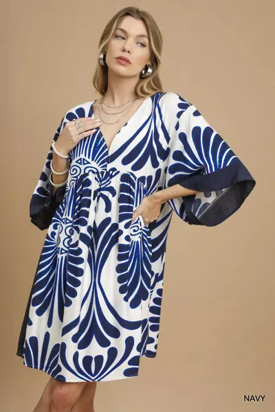 Truedames Abstract Print Kimono Sleeve Mini Dress In Blue
