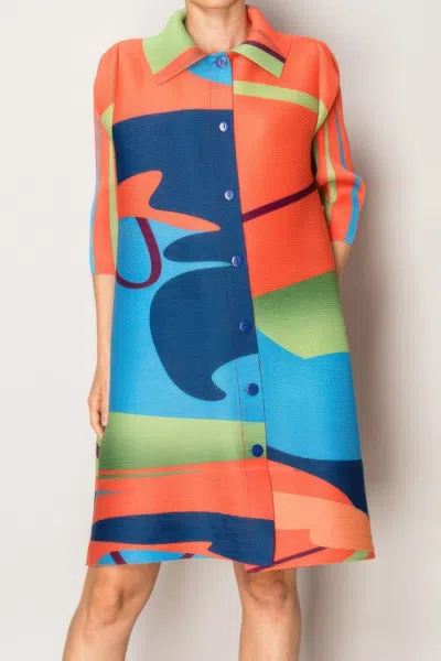 Truedames Abstract Print Pleated Lapel Shirtdress In Multi