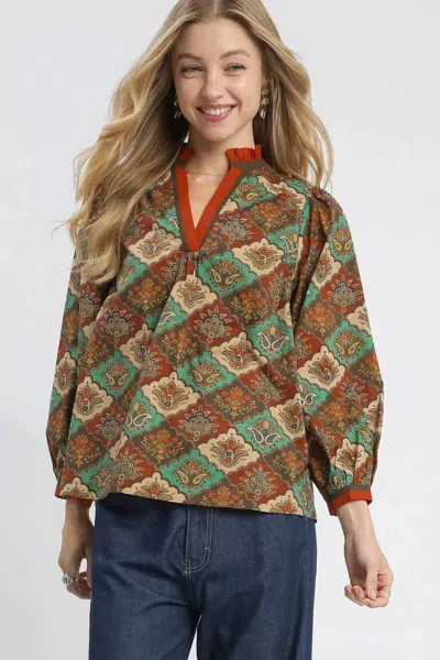 Truedames Abstract Print Ruffle Neck Top In Multi